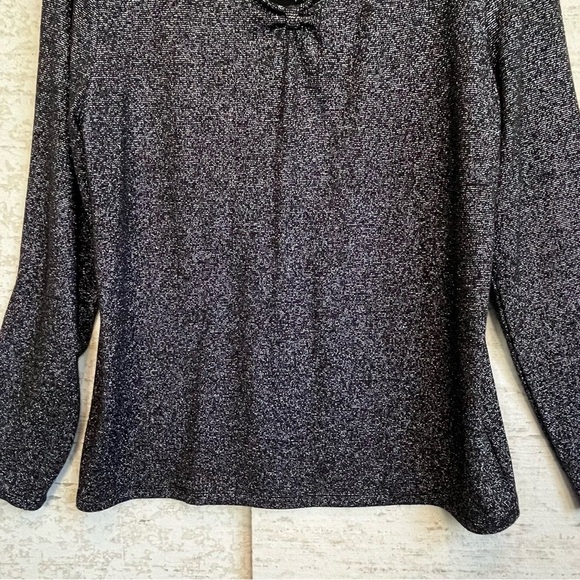 Talbots Black Silver Shiny Sparkly Long Sleeve Top Sz L Stretchy Comfortable - Picture 8 of 14